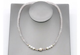 CFN229 4*6mm faceted rondelle rose quartz & potato white freshwater pearl necklace