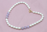 CFN303 Rice white freshwater pearl & lavender amethyst necklace, 16 - 24 inches