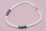 CFN316 9 - 10mm rice white freshwater pearl & sodalite necklace wholesale