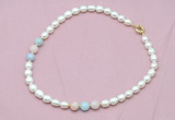 CFN318 9 - 10mm rice white freshwater pearl & morganite necklace wholesale