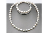 CFN32 10mm - 11mm baroque white freshwater pearl jewelry set, 16 - 54 inches