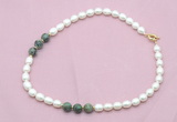 CFN349 9 - 10mm rice white freshwater pearl & African turquoise necklace wholesale