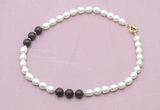 CFN354 9 - 10mm rice white freshwater pearl & brecciated jasper necklace wholesale