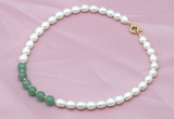 CFN402 9-10mm rice white freshwater pearl & green aventurine necklace