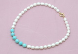 CFN422 9 - 10mm rice white freshwater pearl & blue howlite necklace wholesale