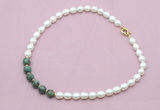 CFN449 9 - 10mm rice white freshwater pearl & African turquoise necklace