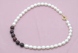 CFN454 9 - 10mm rice white freshwater pearl & brecciated jasper necklace