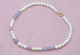 CFN501 Potato white freshwater pearl & lavender amethyst necklace, 16 - 24 inches