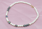 CFN503 Potato white freshwater pearl & labradorite necklace, 16 - 24 inches