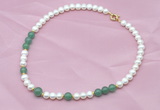 CFN504 Potato white freshwater pearl & green aventurine necklace, 16 - 24 inches