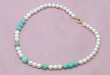 CFN505 Potato white freshwater pearl & amazonite necklace, 16 - 24 inches