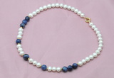 CFN508 Potato white freshwater pearl & sodalite necklace, 16 - 24 inches