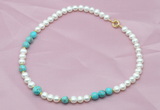 CFN509 Potato white freshwater pearl & blue sea sediment jasper necklace, 16 - 24 inches