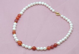 CFN511 Potato white freshwater pearl & fire agate necklace, 16 - 24 inches