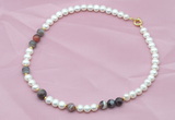 CFN512 Potato white freshwater pearl & Botswana  agate necklace, 16 - 24 inches