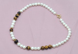 CFN515 9mm - 10mm potato white freshwater pearl & yellow tiger eye necklace