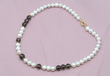 CFN516 9mm - 10mm potato white freshwater pearl & smoky quartz necklace