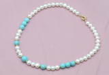 CFN519 9mm - 10mm potato white freshwater pearl & blue howlite necklace