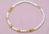 CFN522 9mm - 10mm potato white freshwater pearl & yellow banded agate necklace