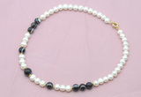 CFN525 9mm - 10mm potato white freshwater pearl & black banded agate necklace