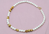 CFN526 9mm - 10mm potato white freshwater pearl & golden tiger eye necklace