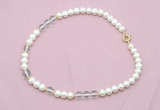 CFN531 9mm - 10mm potato white freshwater pearl & white crystal necklace