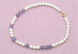 CFN532 9mm - 10mm potato white freshwater pearl & amethyst gemstone necklace