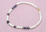 CFN533 9mm - 10mm potato white freshwater pearl & dogtooth amethyst necklace