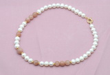 CFN536 9mm - 10mm potato white freshwater pearl & moonstone necklace