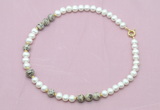 CFN552 9mm - 10mm potato white freshwater pearl & feldspar necklace