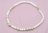 CFN559 9mm - 10mm potato white freshwater pearl & white fossil jasper necklace