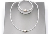 CFN601 4mm faceted round white moonstone & potato white freshwater pearl jewelry set