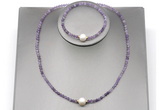 CFN606 4mm faceted round amethyst & potato white freshwater pearl jewelry set