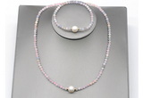 CFN608 4mm faceted round morganite & potato white freshwater pearl jewelry set