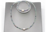 CFN609 4mm faceted round fluorite & potato white freshwater pearl jewelry set