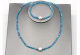 CFN616 4mm faceted round apatite & potato white freshwater pearl jewelry set