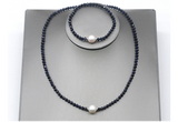 CFN624 4mm faceted round blue goldstone & potato white freshwater pearl jewelry set