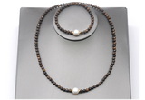 CFN630 4mm faceted round bronzite & potato white freshwater pearl jewelry set