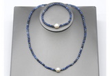 CFN643 4mm faceted round sodalite & potato white freshwater pearl jewelry set