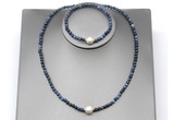 CFN644 4mm faceted round dumortierite & potato white freshwater pearl jewelry set