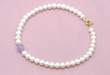 CFN701 9mm - 10mm potato white freshwater pearl & lavender amethyst necklace