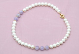 CFN702 9mm - 10mm potato white freshwater pearl & lavender amethyst necklace