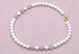 CFN703 9mm - 10mm potato white freshwater pearl & lavender amethyst necklace