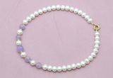 CFN705 9mm - 10mm potato white freshwater pearl & lavender amethyst necklace