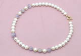 CFN707 9mm - 10mm potato white freshwater pearl & lavender amethyst necklace