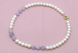 CFN708 9mm - 10mm potato white freshwater pearl & lavender amethyst necklace