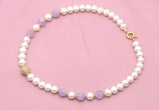 CFN709 9mm - 10mm potato white freshwater pearl & lavender amethyst necklace