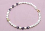 CFN713 9mm - 10mm potato white freshwater pearl & dogtooth amethyst necklace