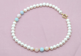 CFN717 9mm - 10mm potato white freshwater pearl & morganite necklace