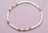 CFN718 9mm - 10mm potato white freshwater pearl & moonstone necklace